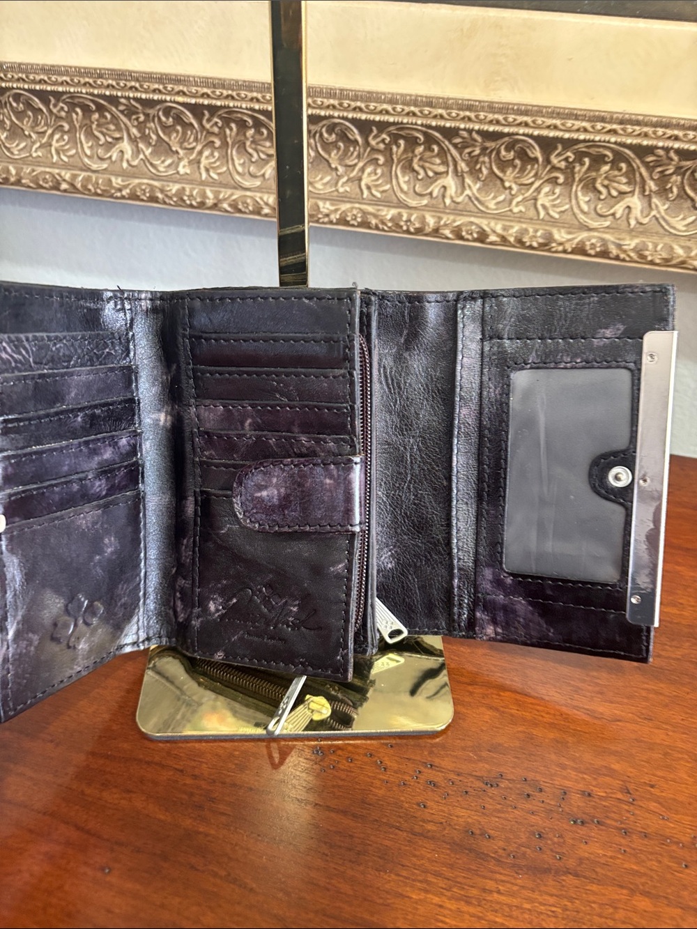 Patricia Nash Embossed Floral Leather Tote - Black with Plum including wallet - Picture 5 of 5